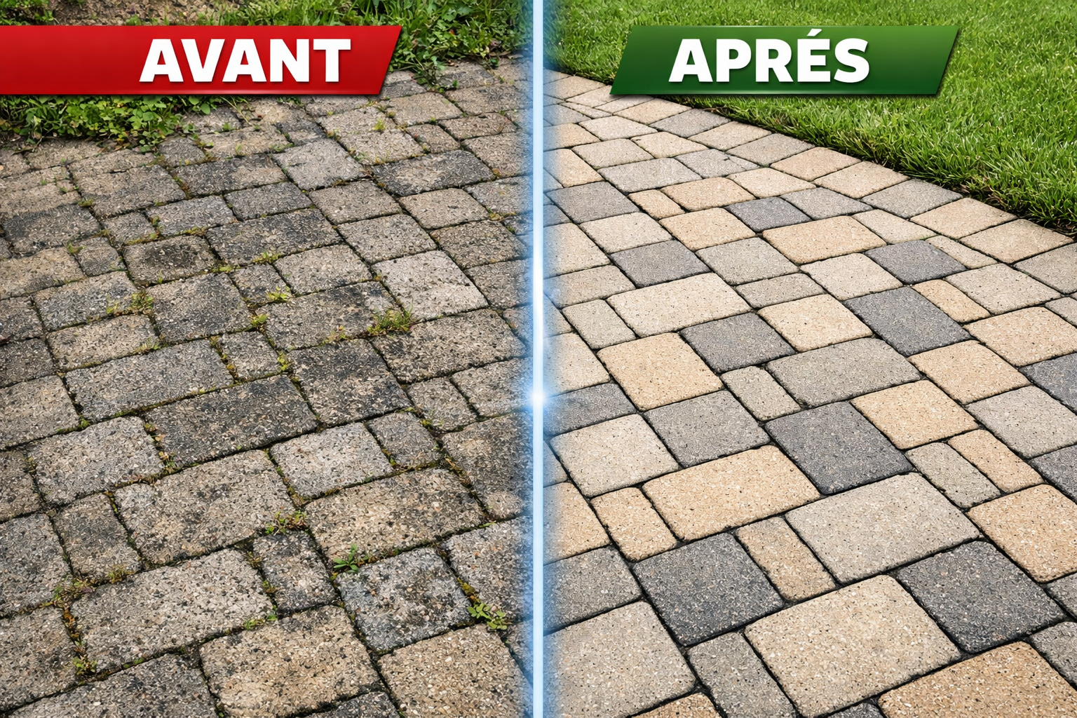 Avant après pavé uni nettoyé